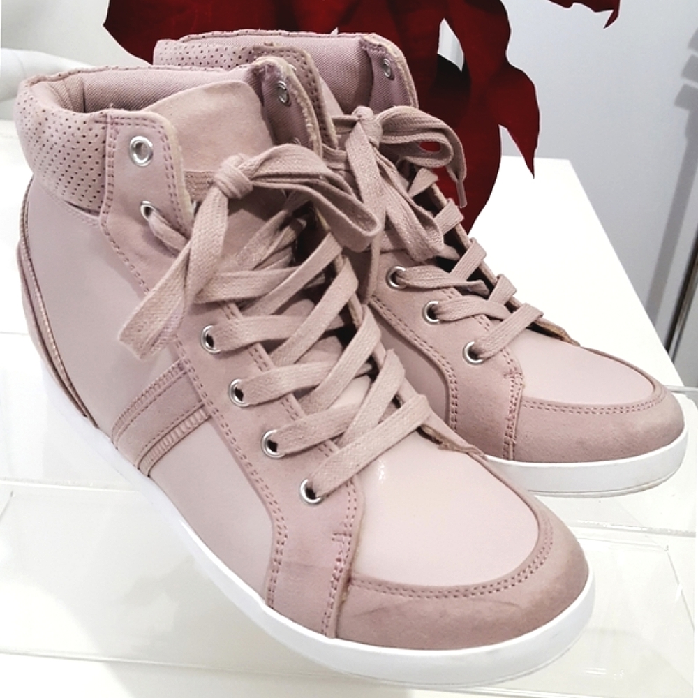 Call It Spring🌸High Top Dusty Pink Faux Suede Wedge Sneaker